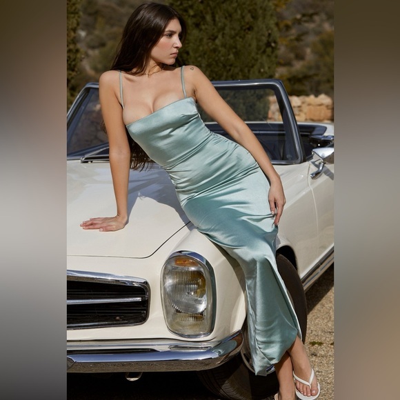 House Of Cb Mint Satin Maxi Slip Dress